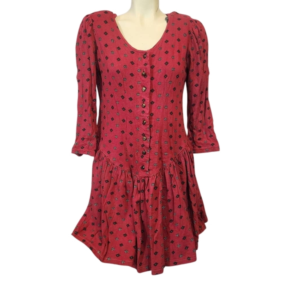 Vintage 90s S. Roberts Knit Red Patterned‎ Dress Size 7/8
